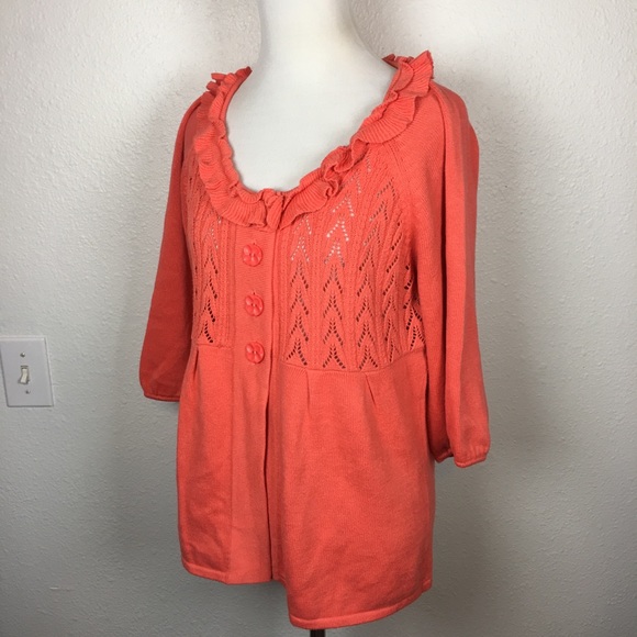 Fossil cashmere blend coral orange cardigan large - Picture 3 of 7